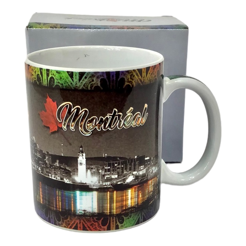 COFFEE MUG MONTREAL NIGHT VIEW SCENIC TEA CUP W/ MATCHING GIFT BOX 11oz