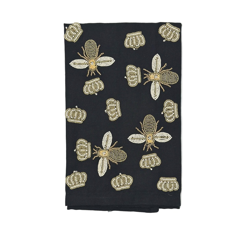 Queen Bees Beaded Tea Towel
