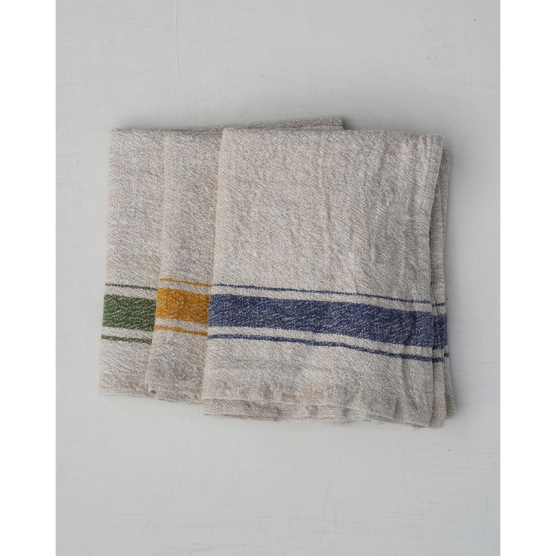 Vintage Striped Linen Kitchen Towels Green Stripe
