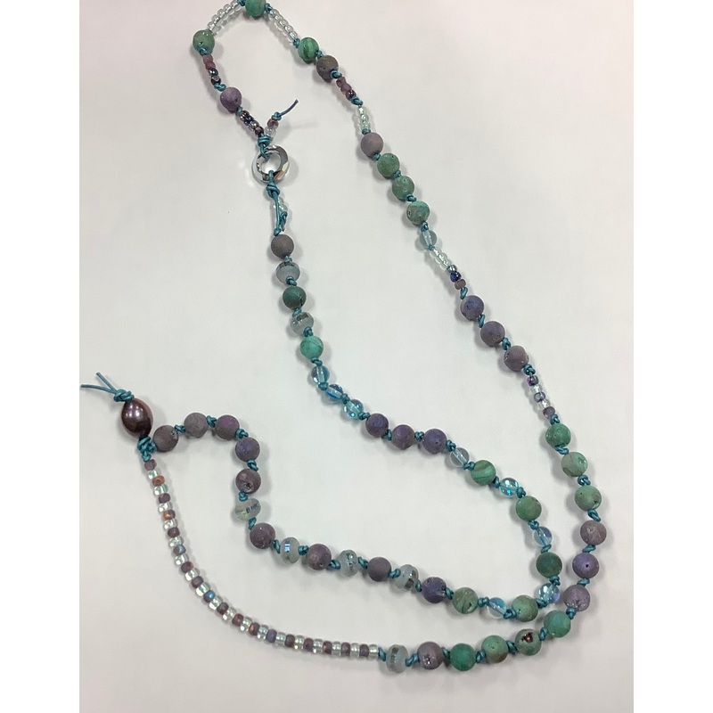 Long Beaded Druzy Necklace Deb