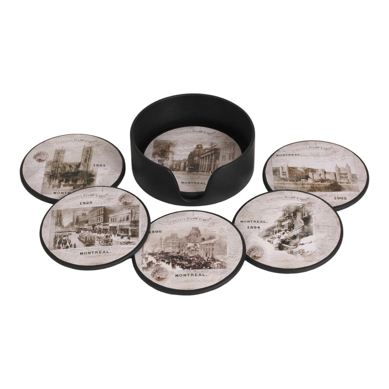 VINTAGE COASTER SET ROUND / SQUARE MONTREAL SCENIC S/6