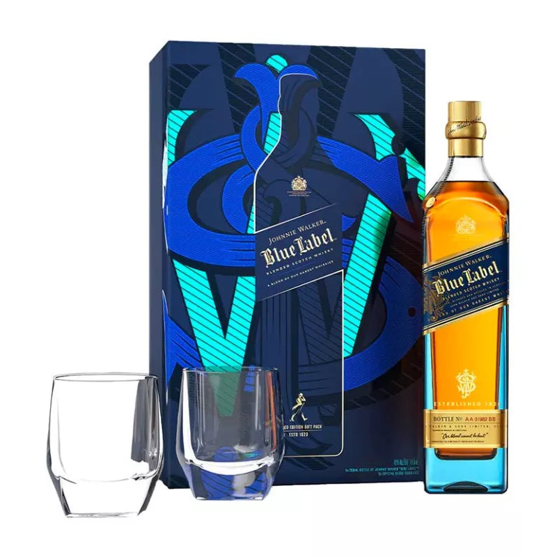 Johnnie Walker Blue Label Limited Edition Gift Set w/ 2 Crystal Glasses