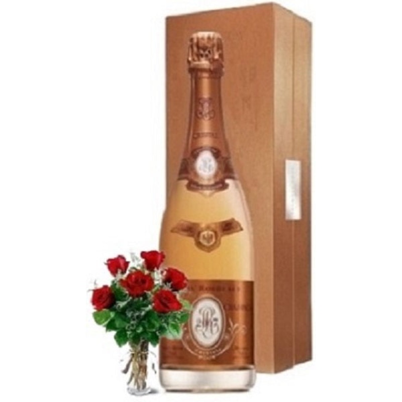 Cristal Ros Champagne 2016 with 6 Red Roses or 6 Yellow Roses