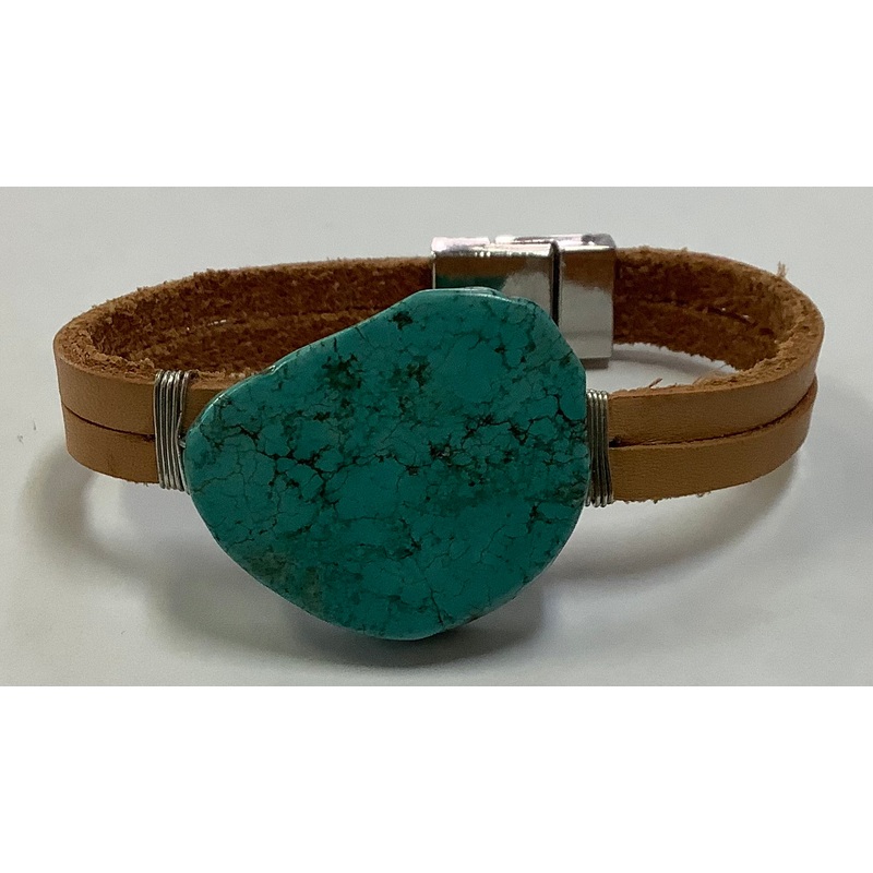 Turquoise and Tan Leather Bracelet. MKD