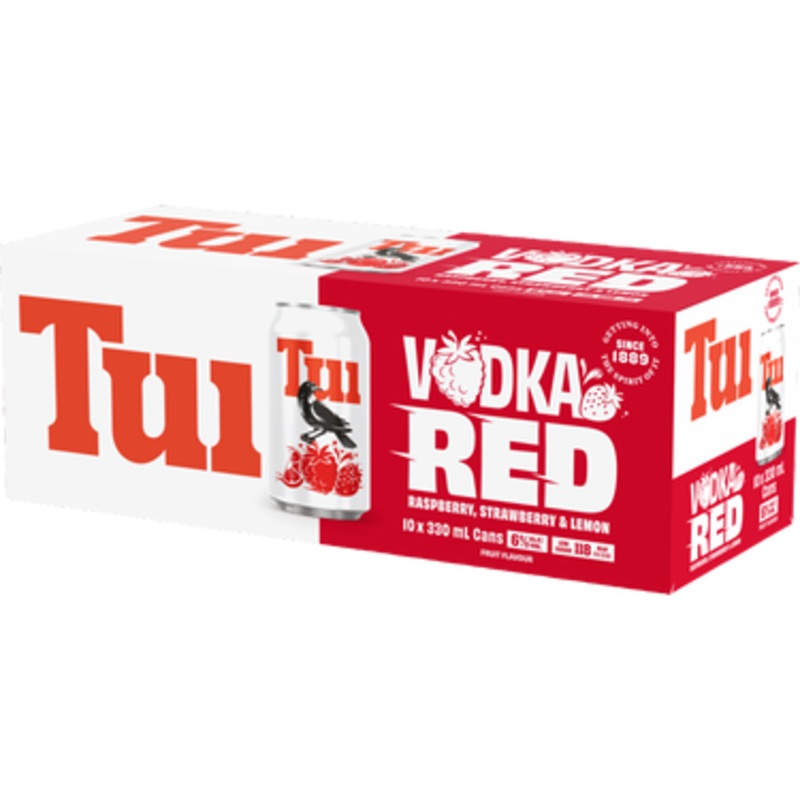 Tui Vodka Red Raspberry Strawberry & Lemon 6% 10 Pack Cans 330ml