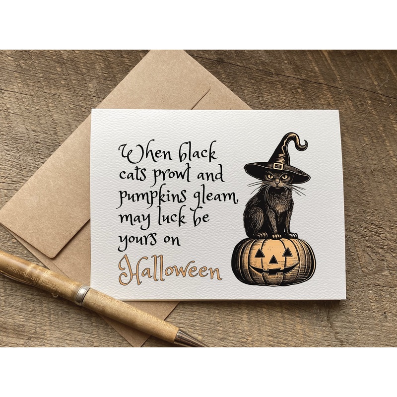 when black cats prowl and pumpkins gleam  / halloween card