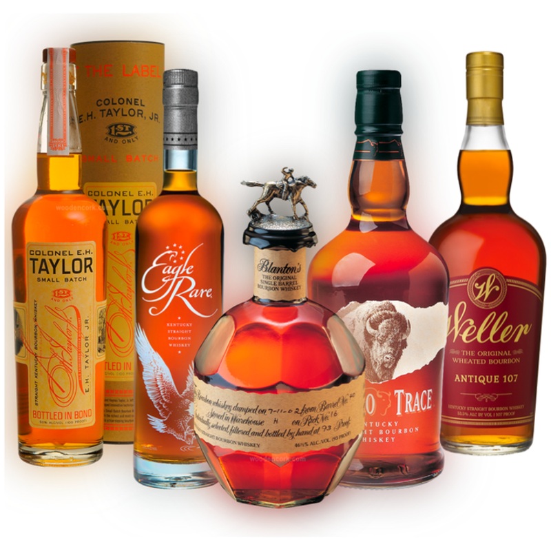 Blanton’s Original, Eagle Rare, Weller Antique 107, Buffalo Trace, and EH Taylor Small Batch Bundle 750ml