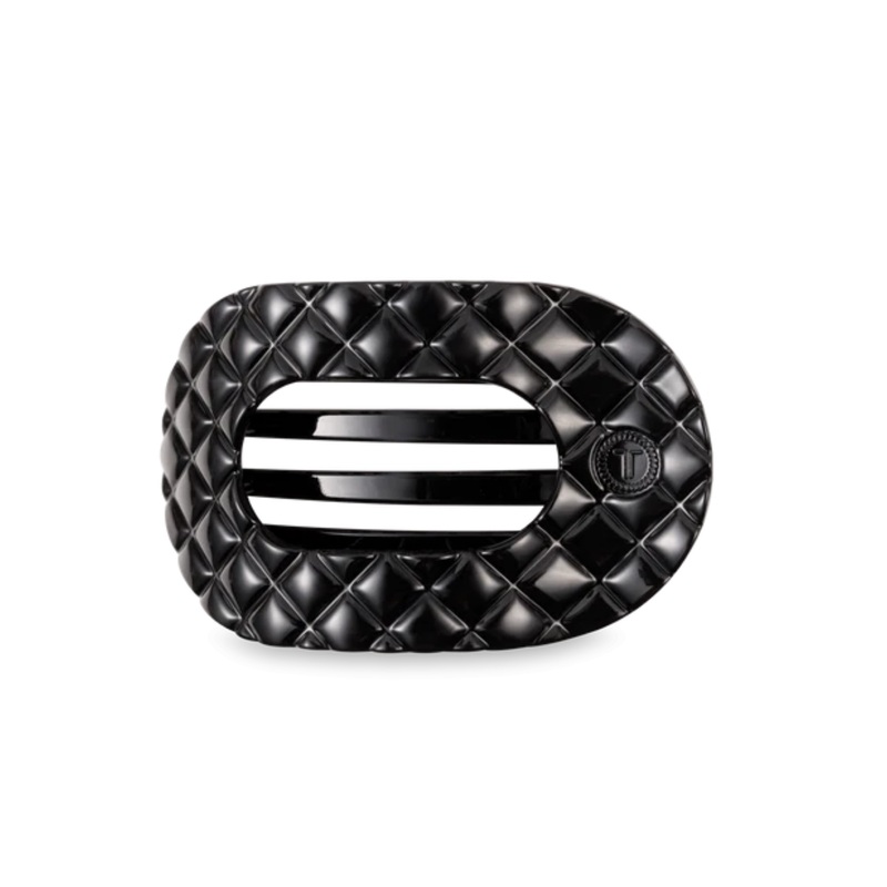 “Jet Black Quilted” Flat Round Hair Clip