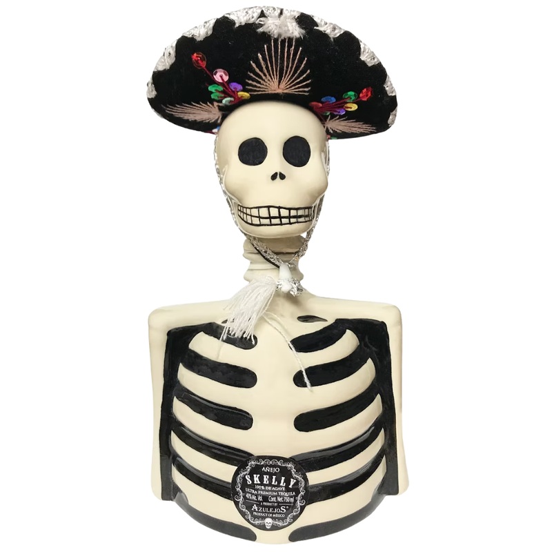 Azulejos Skelly With Mariachi Hat Anejo Tequila