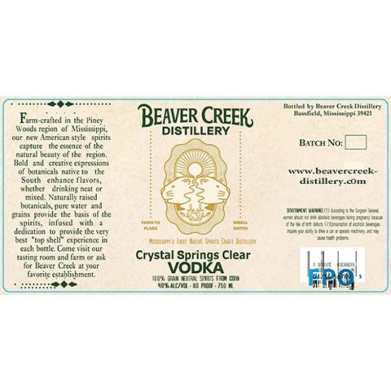 Beaver Creek Crystal Springs Clear Vodka