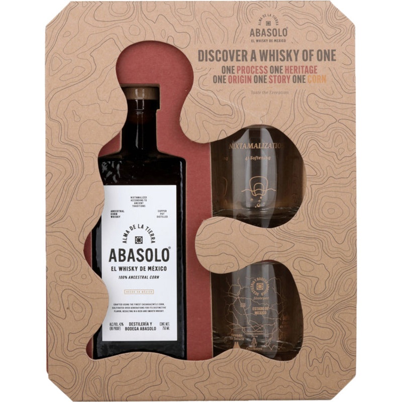 ABASOLO CORN WHISKY ALMA DE LA TIERRA 86 W/ 2 ROCK GLASSES 750ML