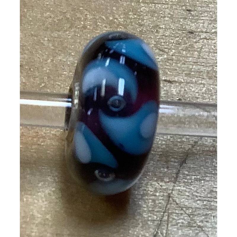 Troll Unique Bead in Blues with Black Swirls