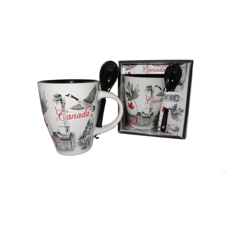 Canada Vintage Great Canadian Landmark Ceramic Coffee Mug w/ Spoon Souvenir Gift Pack