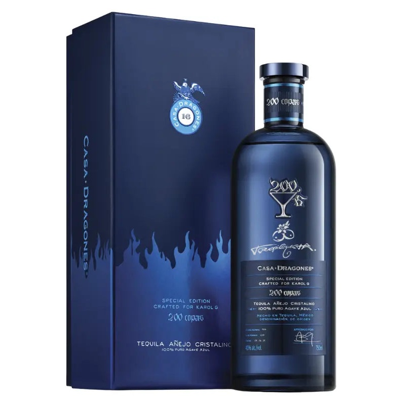 Casa Dragones X Karol G ‘200 Copas’ Tequila Anejo Cristalino W/ Engraved Tropicoqueta Logo