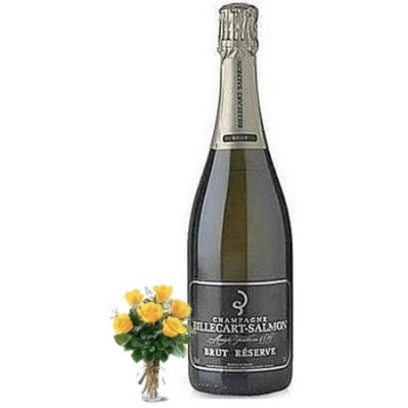 Billecart-Salmon Brut Rserve Champagne with 6 Yellow or Red Roses