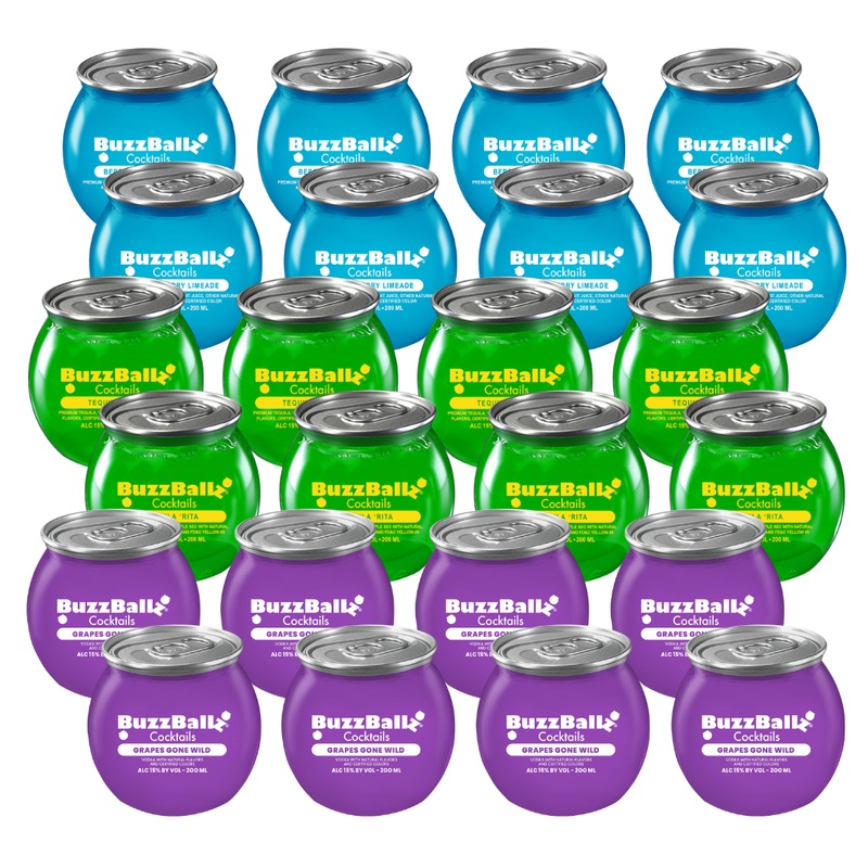Buzzballz Berry Cherry Limeade – Tequila’Rita – Grapes Gone Wild 200ml 24 Bottle Combo -Free Shipping